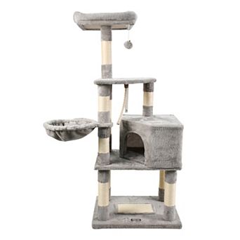 GOOPAWS 53 in Faux Fur Top Perch Cat Tree & Condo, Light Grey