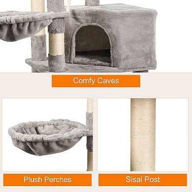 GOOPAWS 53-in Faux Fur Top Perch Cat Tree & Condo, Light Grey
