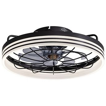 Moooni 20" Flush Mount Black Round Ceiling Fan Dimmable Fandelier with Lights & Remote Control