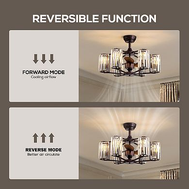 Moooni 27" Crystal & Iron Ceiling Fan with ABS Blades, 3-Speed & 6-Light, Reversible