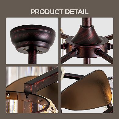 Moooni 27" Crystal & Iron Ceiling Fan with ABS Blades, 3-Speed & 6-Light, Reversible