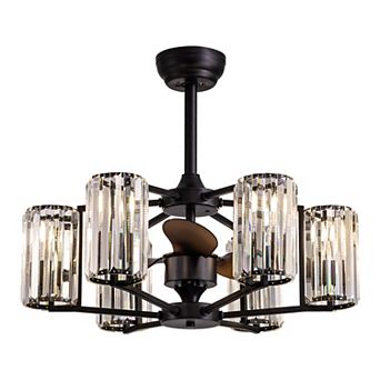 Moooni 27" Crystal & Iron Ceiling Fan with ABS Blades, 3-Speed & 6-Light, Reversible