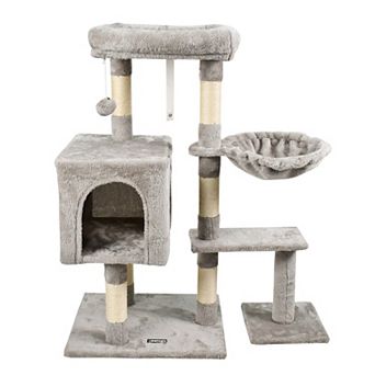 GOOPAWS 37 in Faux Fur Cat Tree & Condo with Basket, Light Grey