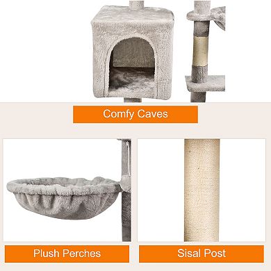 GOOPAWS 37-in Faux Fur Cat Tree & Condo with Basket, Light Grey