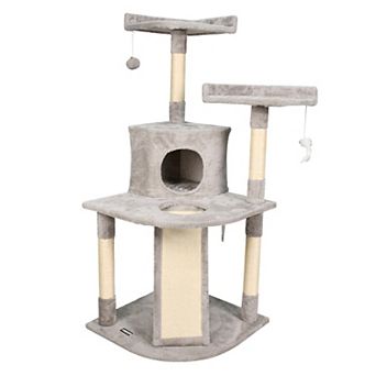 GOOPAWS 3 tier 50 in Faux Fur Cat Tree & Condo, Light Grey