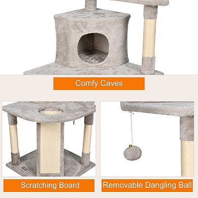 GOOPAWS 3-Tier 50-in Faux Fur Cat Tree & Condo, Light Grey