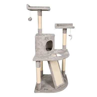 GOOPAWS 3-Tier 50-in Faux Fur Cat Tree & Condo, Light Grey