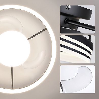 Moooni 20" Smart Black Flush Mount Ceiling Fan with Light Dimmable Fandelier with Remote&App Control