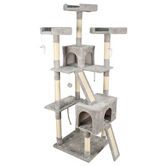 GOOPAWS Multi-Level 73 in Faux Fur Cat Tree & Condo, Light Grey