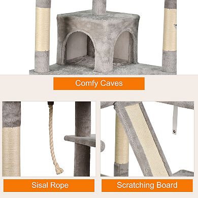 GOOPAWS Multi-Level 73-in Faux Fur Cat Tree & Condo, Light Grey