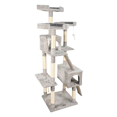 GOOPAWS Multi-Level 73-in Faux Fur Cat Tree & Condo, Light Grey