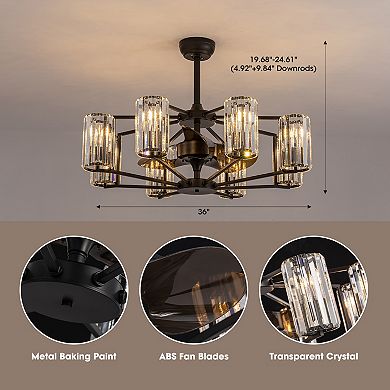 Moooni Crystal & Wrought Iron Ceiling Fan with Lights, Remote Control