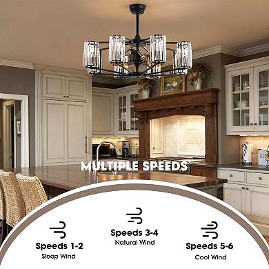 Moooni Crystal & Wrought Iron Ceiling Fan with Lights, Remote Control