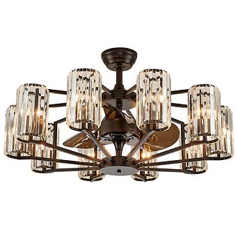 Moooni Crystal & Wrought Iron Ceiling Fan with Lights, Remote Control