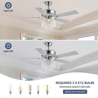 Moooni 52" Crystal Ceiling Fan with Light, 3-Light Vintage Chandelier Style