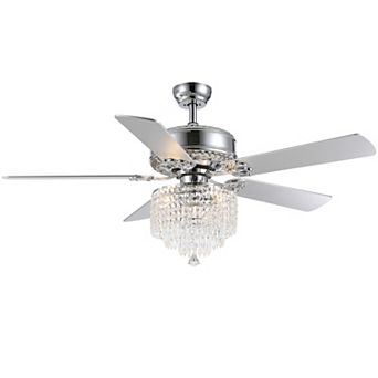 Moooni 52" Modern Crystal Ceiling Fan with Lights Chrome Indoor Fandelier with Remote No Bulbs