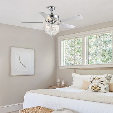 Moooni 52" Modern Crystal Ceiling Fan with Lights Chrome Indoor Fandelier with Remote No Bulbs