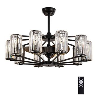 Moooni 36" 10-Light Vintage Downrod Mount Fandelier Black Crystal Ceiling Fan with Remote (No Bulbs)