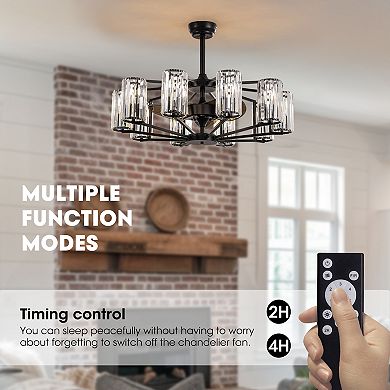 Moooni 36" 10-Light Vintage Downrod Mount Fandelier Black Crystal Ceiling Fan with Remote (No Bulbs)
