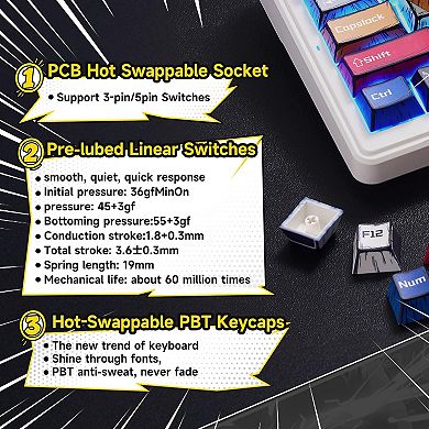 AULA F99, 99-Key, Wireless, Hot Swappable, Mechanical Gaming Keyboard, RGB, 5-Layer Padding