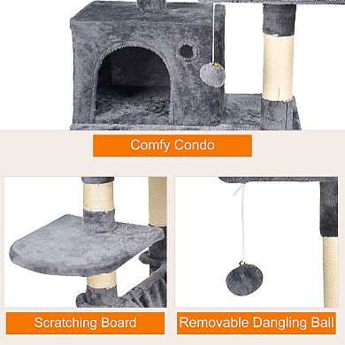 GOOPAWS Multi-Level 57-in Faux Fur Cat Tree & Condo with Hammock, Dark Grey