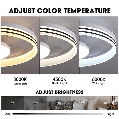 Moooni 20" Smart White Flush Mount Ceiling Fan with Light Dimmable Fandelier with Remote&App Control