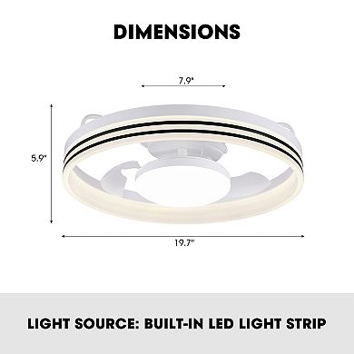 Moooni 20" Smart White Flush Mount Ceiling Fan with Light Dimmable Fandelier with Remote&App Control