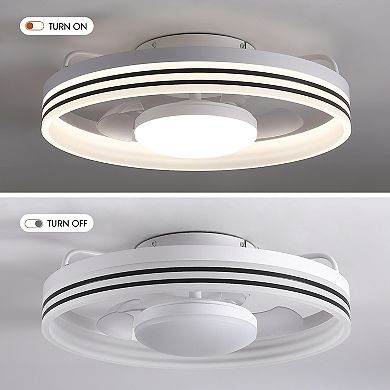 Moooni 20" Smart White Flush Mount Ceiling Fan with Light Dimmable Fandelier with Remote&App Control