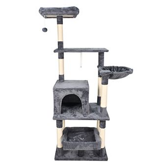 GOOPAWS Multi-Level 66 in Faux Fur Cat Tree & Condo, Dark Grey