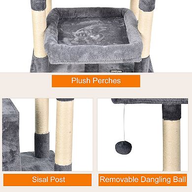 GOOPAWS Multi-Level 66-in Faux Fur Cat Tree & Condo, Dark Grey