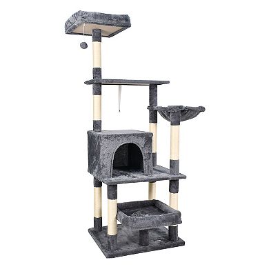 GOOPAWS Multi-Level 66-in Faux Fur Cat Tree & Condo, Dark Grey