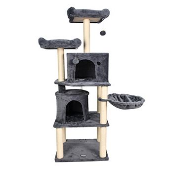 GOOPAWS Multi-Level 60 in Faux Fur Cat Tree & Condo, Dark Grey