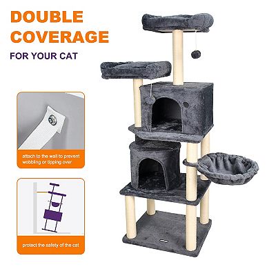 GOOPAWS Multi-Level 60-in Faux Fur Cat Tree & Condo, Dark Grey
