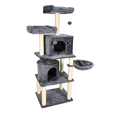 GOOPAWS Multi-Level 60-in Faux Fur Cat Tree & Condo, Dark Grey