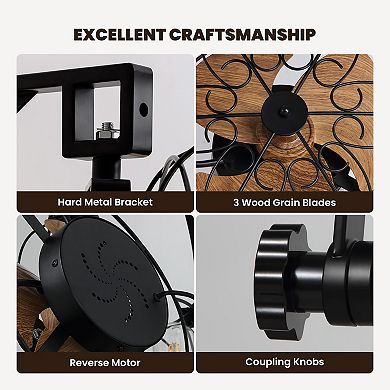 Moooni 21" Industrial Wall Mounted Ceiling Fans with Remote & Lights for Indoor Outdoor No Bulbs
