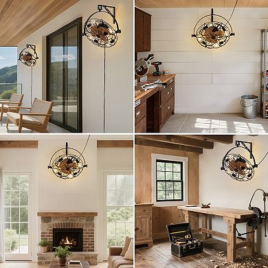 Moooni 21" Industrial Wall Mounted Ceiling Fans with Remote & Lights for Indoor Outdoor No Bulbs