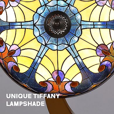 Moooni 52" Brown Tiffany Vintage Fandelier Retractable Dimmable Ceiling Fan with Remote App Control