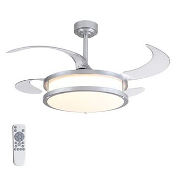 Moooni 48" Indoor Downrod Mount Modern Silver Retractable Fandelier Dimmable Ceiling Fan with Remote