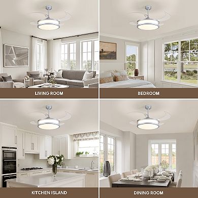 Moooni 48" Indoor Downrod Mount Modern Silver Retractable Fandelier Dimmable Ceiling Fan with Remote