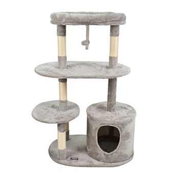 GOOPAWS 3 tier 48 in Faux Fur Top Perch Cat Tree & Condo, Light Grey