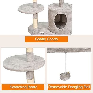 GOOPAWS 3-Tier 48-in Faux Fur Top Perch Cat Tree & Condo, Light Grey