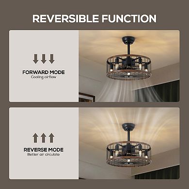 Moooni 20" Industrial Ceiling Fan with Woodgrain & Matte Black Finish, 5-Light