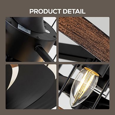 Moooni 20" Industrial Ceiling Fan with Woodgrain & Matte Black Finish, 5-Light