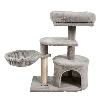 GOOPAWS 27 in Faux Fur Cat Tree & Condo, Light Grey