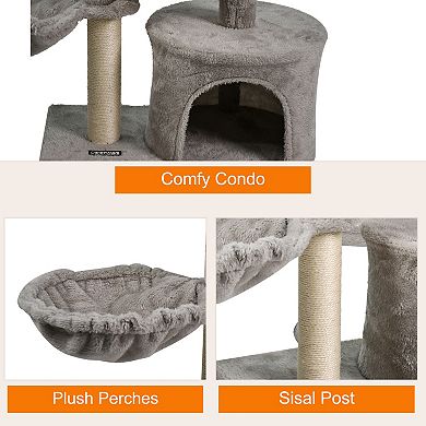GOOPAWS 27-in Faux Fur Cat Tree & Condo, Light Grey