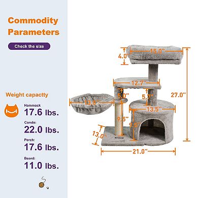GOOPAWS 27-in Faux Fur Cat Tree & Condo, Light Grey
