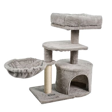 GOOPAWS 27-in Faux Fur Cat Tree & Condo, Light Grey