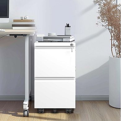 GOODSILO 2 Drawer Mobile File Cabinet with Locking System and Casters for Office Organization