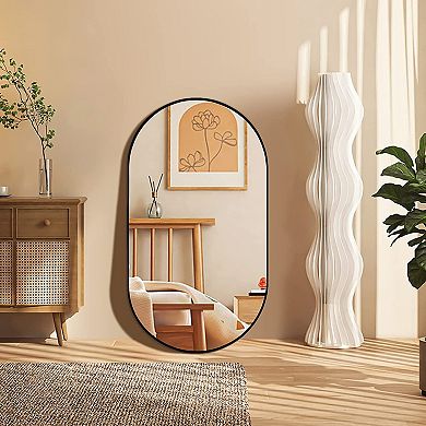 ELEMENT ACE Contemporary Oval Metal Wall Mirror with Shatterproof Film and Aluminum Frame