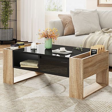 GOODSILO High-Gloss Coffee Table with Drawers & Hidden Storage for Living Spaces